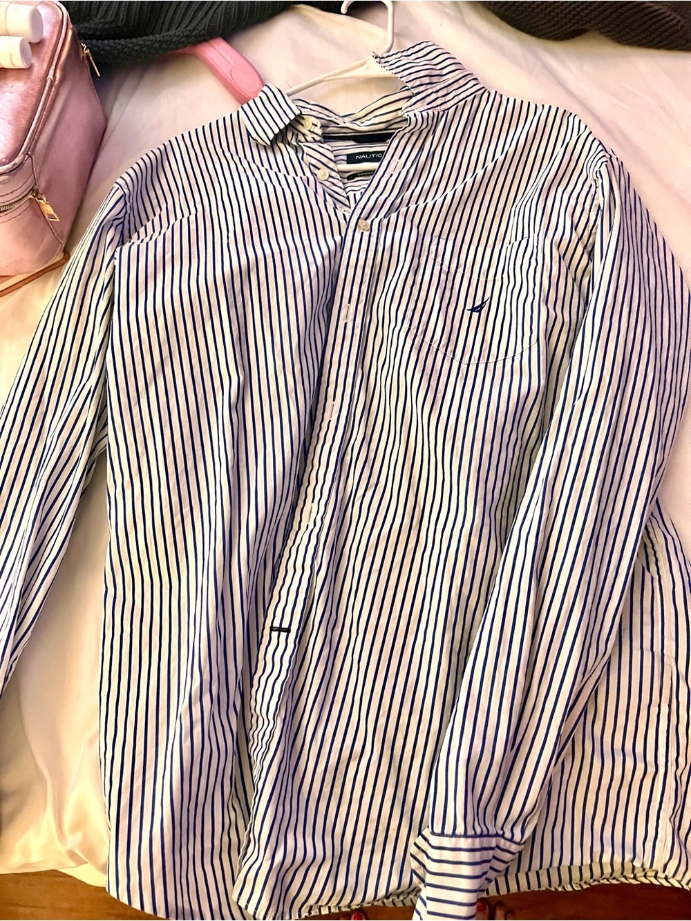 Nautica White Dress Shirt with Navy Stripes